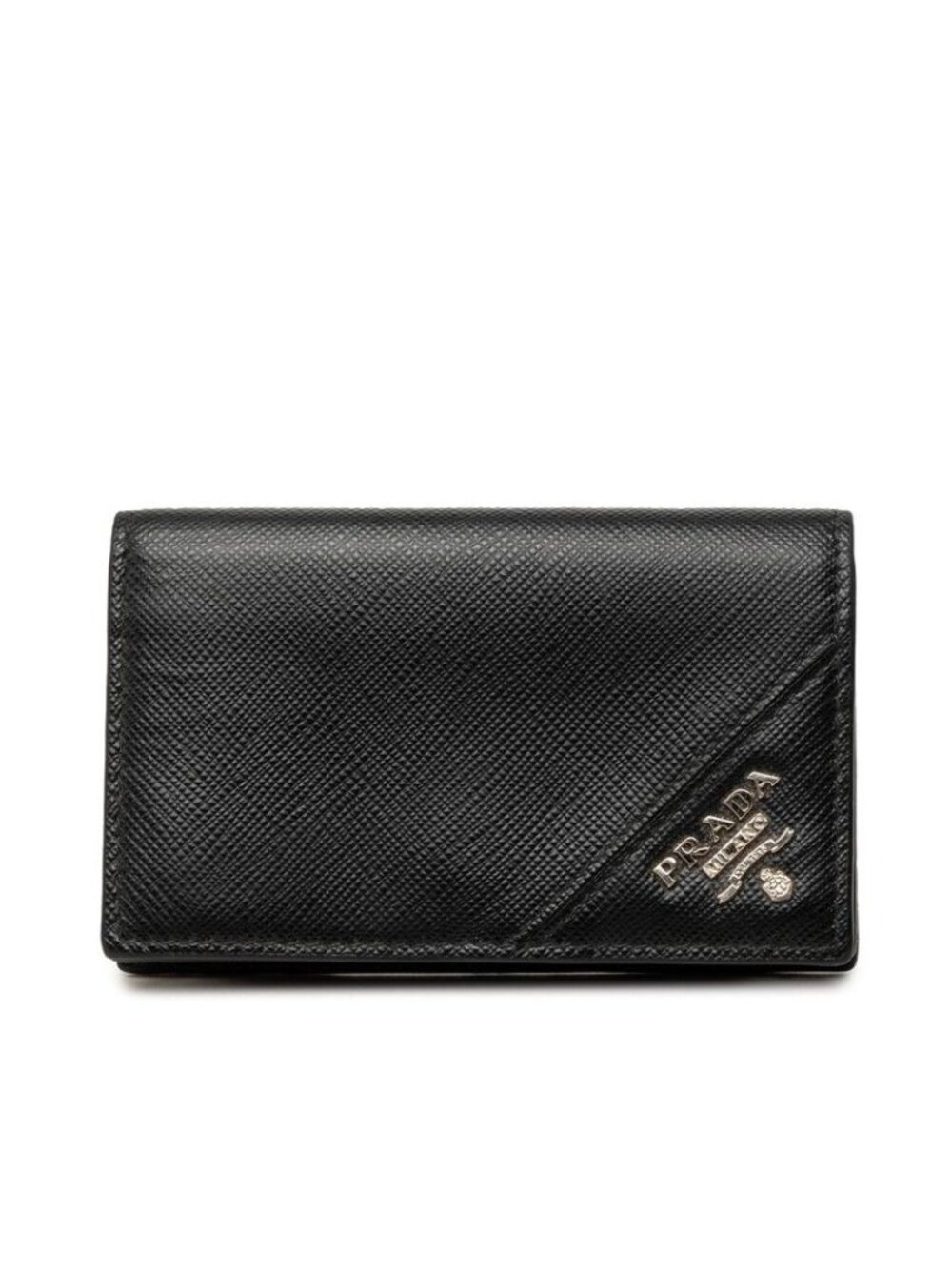 Prada Logo Card Case Business Black Saffiano Leather